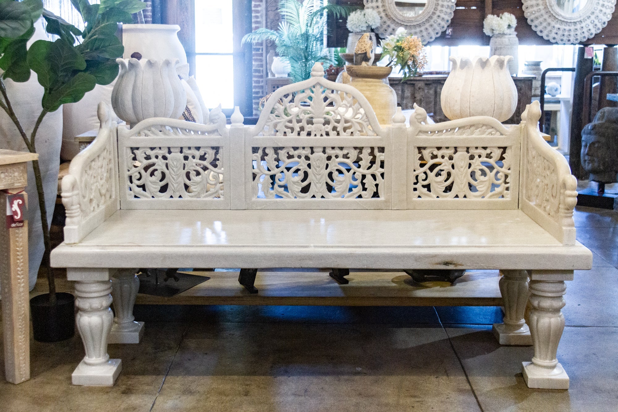 DE-COR | Ispirazione globale, Panchina da giardino in marmo bianco intagliato reale (commercio)
