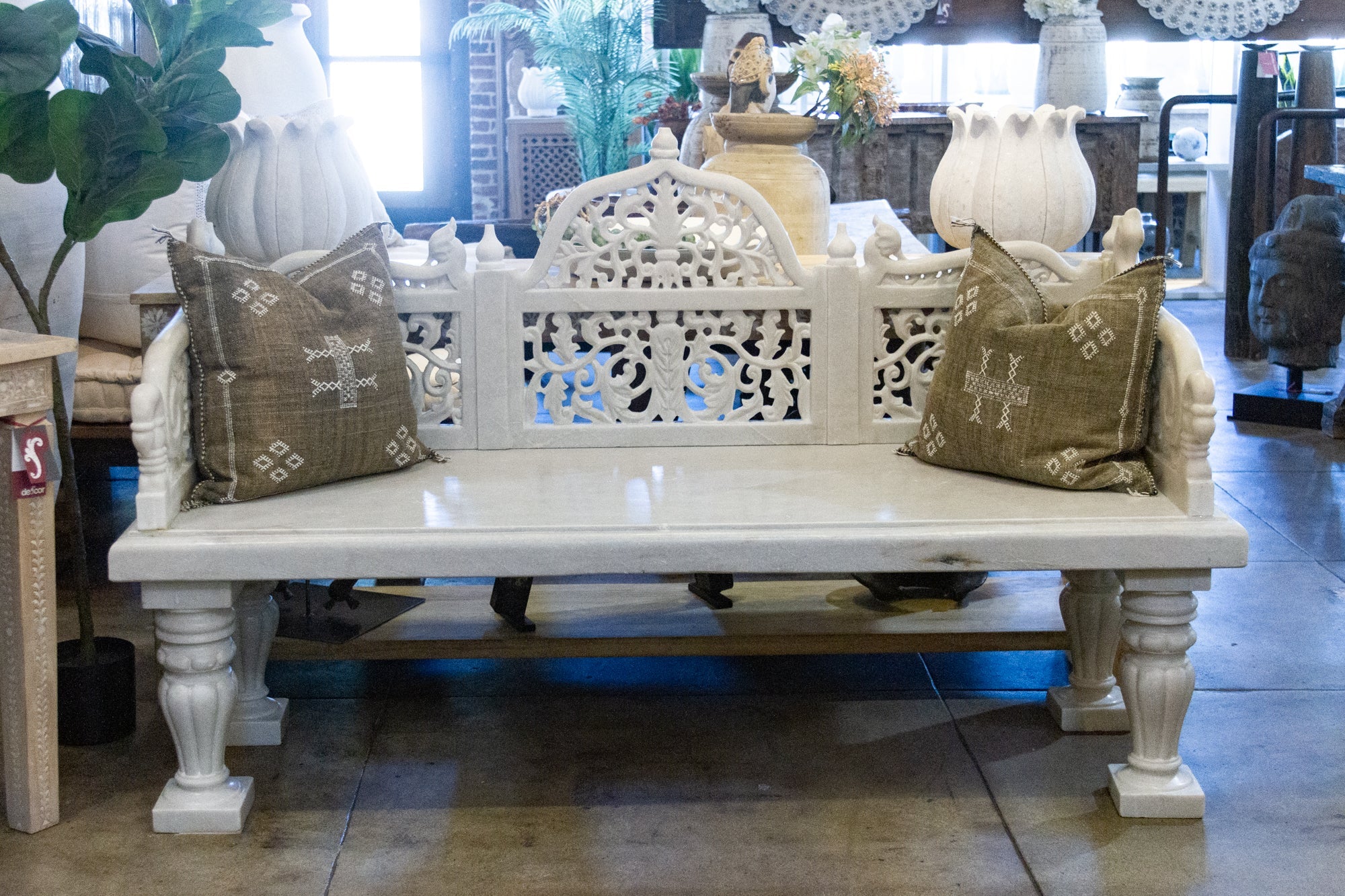 DE-COR | Ispirazione globale, Panchina da giardino in marmo bianco intagliato reale (commercio)