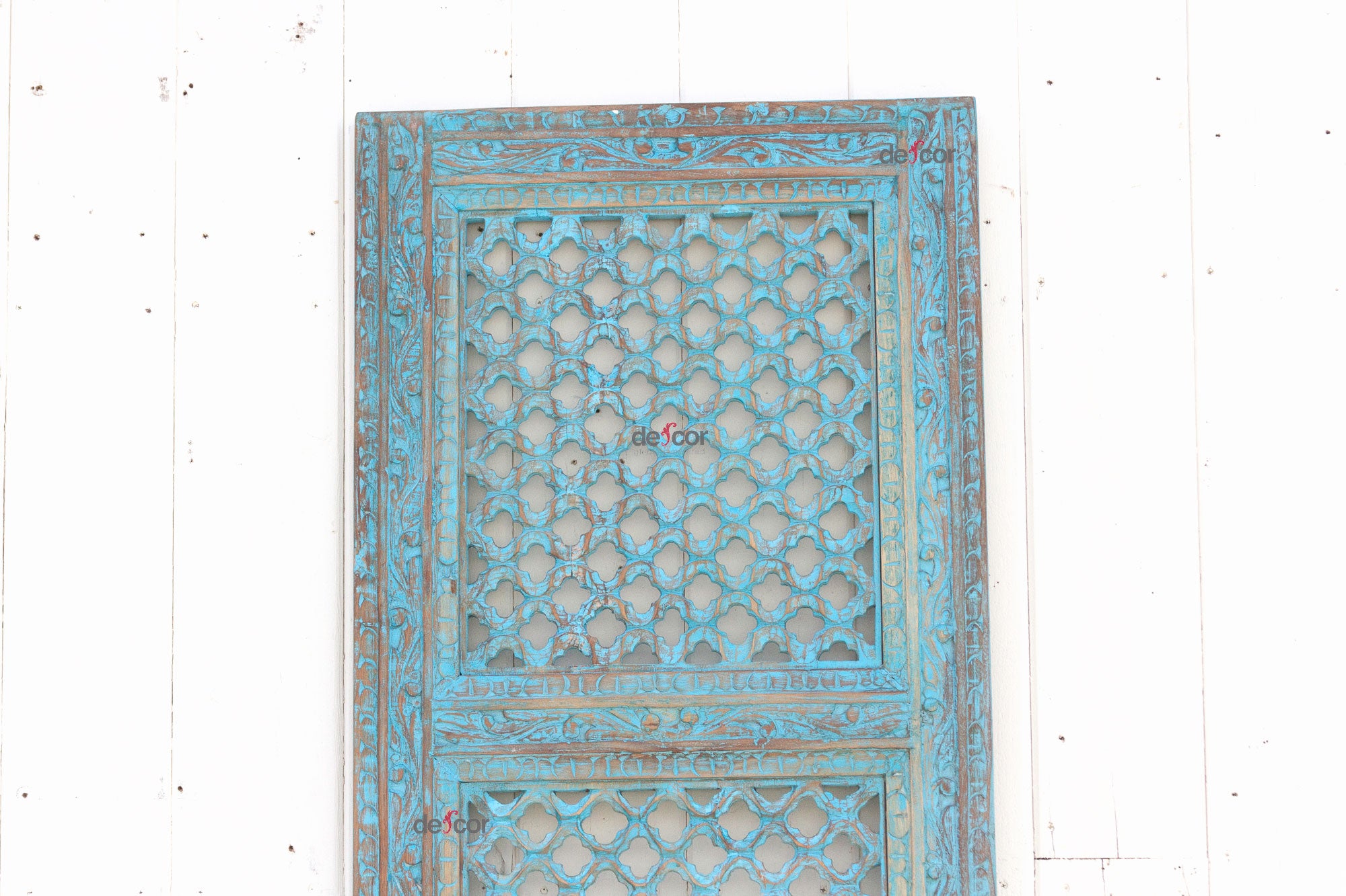 DE-COR | Ispirazione globale, Porta Jali in legno blu Mughal finemente intagliata (commercio)