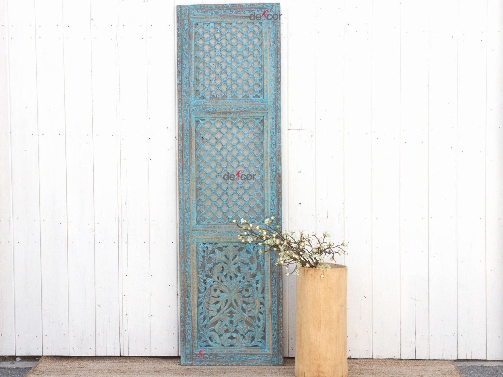 DE-COR | Ispirazione globale, Porta Jali in legno blu Mughal finemente intagliata