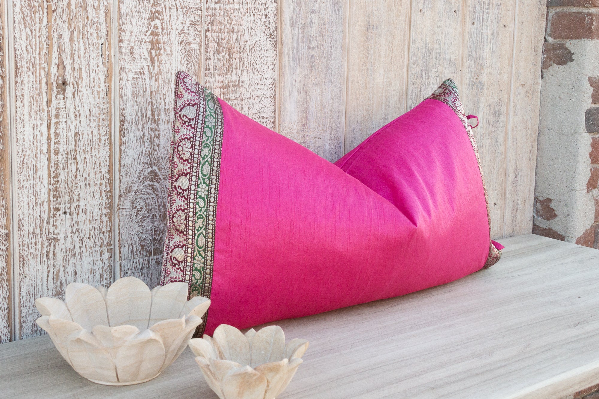 DE-COR | Ispirazione globale, Rosa, grande cuscino di seta indiano festivo per la regina, copripiumino