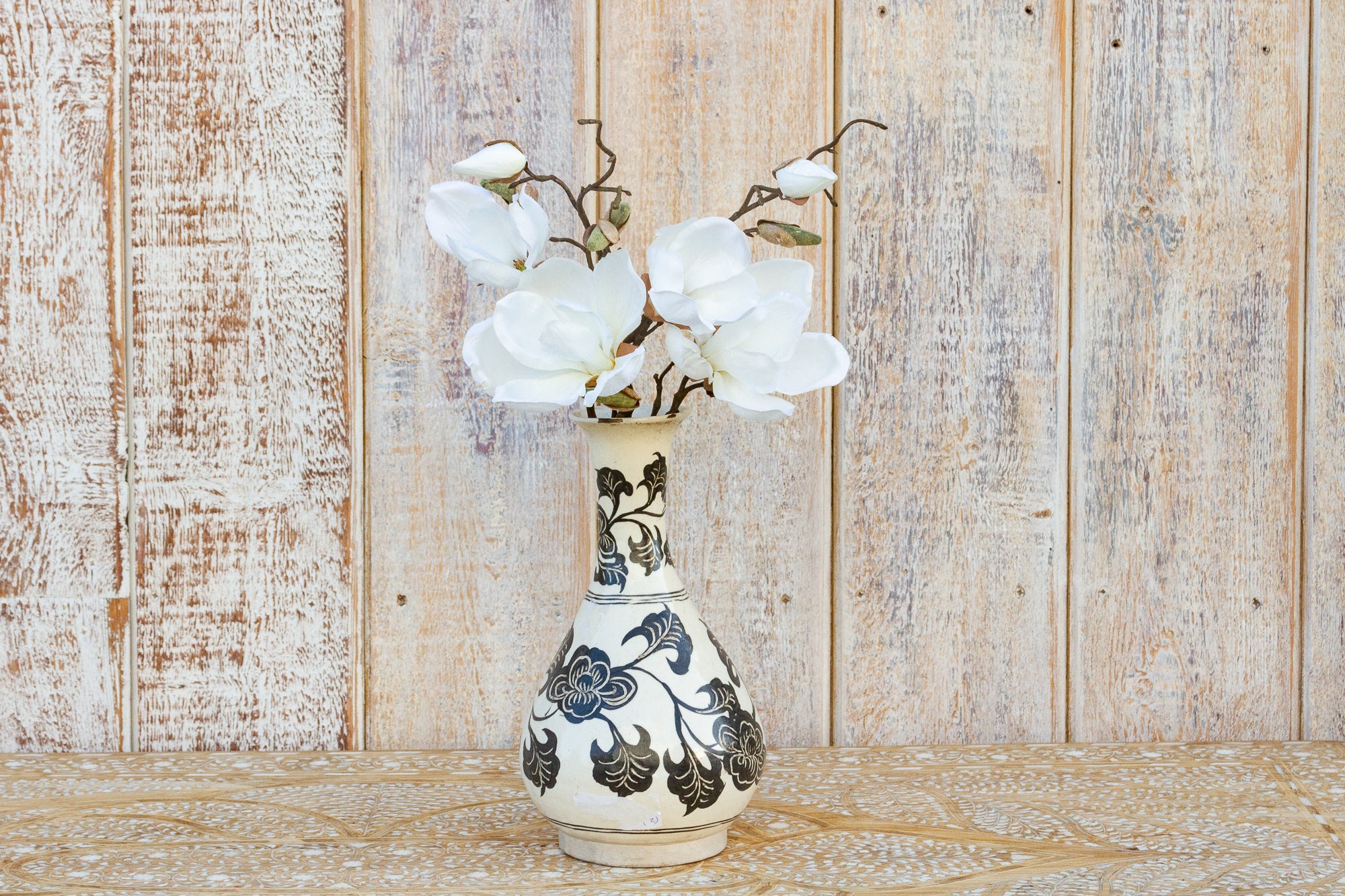 DE-COR | Ispirazione globale, Vaso floreale asiatico vintage in bianco e nero